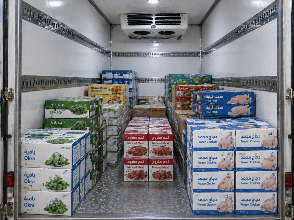 منتجات مجمدة داخل سيارة تبريد
